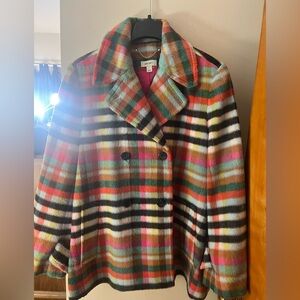 Plaid Pea Coat Size L On 34th. Worn once!